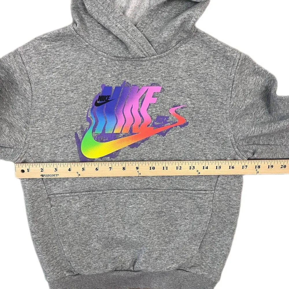 Nike Unisex Kids M Gray Fleece Pullover Hoodie Rainbow Logo Pockets